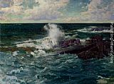 Miravan Breaking Open The Tomb of His Ancestors Paintings - Breaking Waves by Peder Knudsen